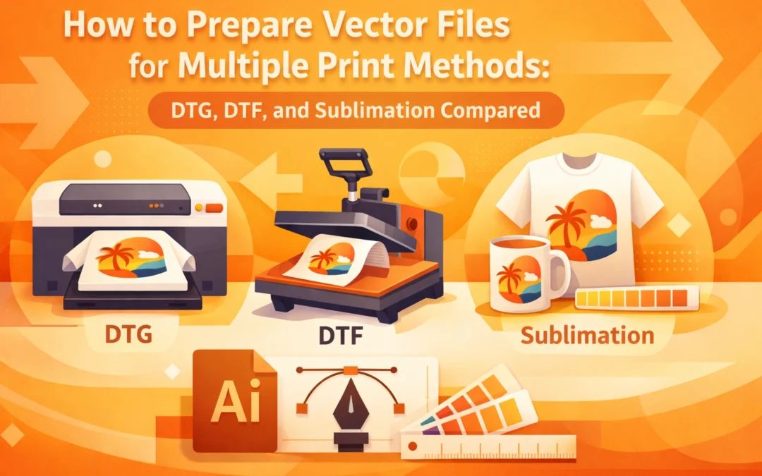 How to Prepare Vector Files for Multiple Print Methods: DTG, DTF, and Sublimation Compared